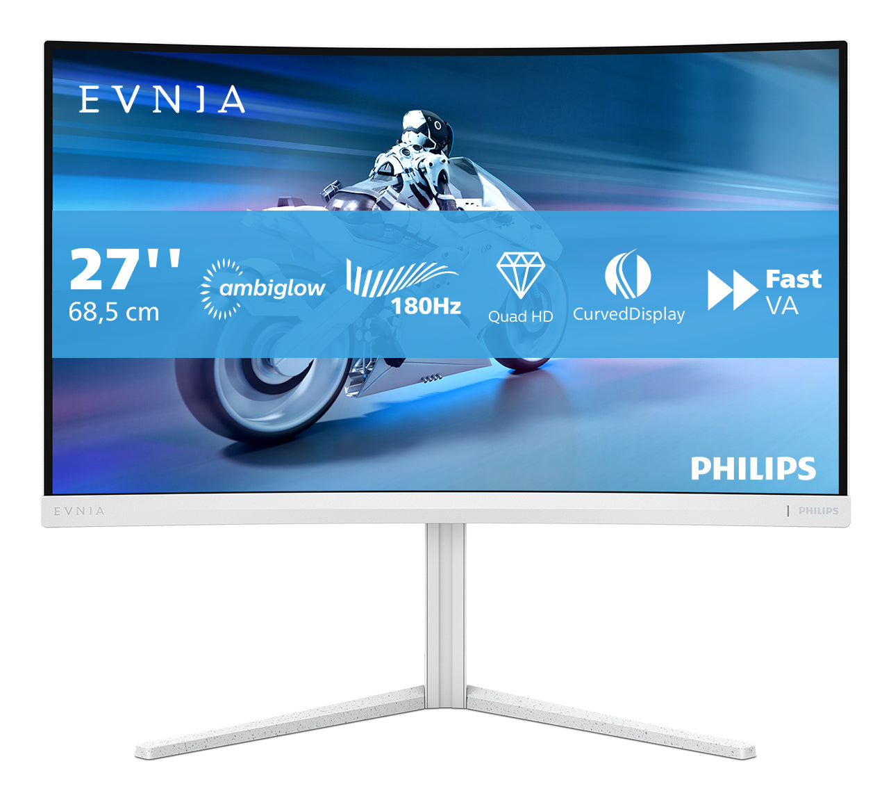 Philips 27M2C5501/00 – Monitor, 27", VA, 180 Hz, 300 cd/m², Gebogen, Adaptive Sync, VESA 100 × 100, Weiss