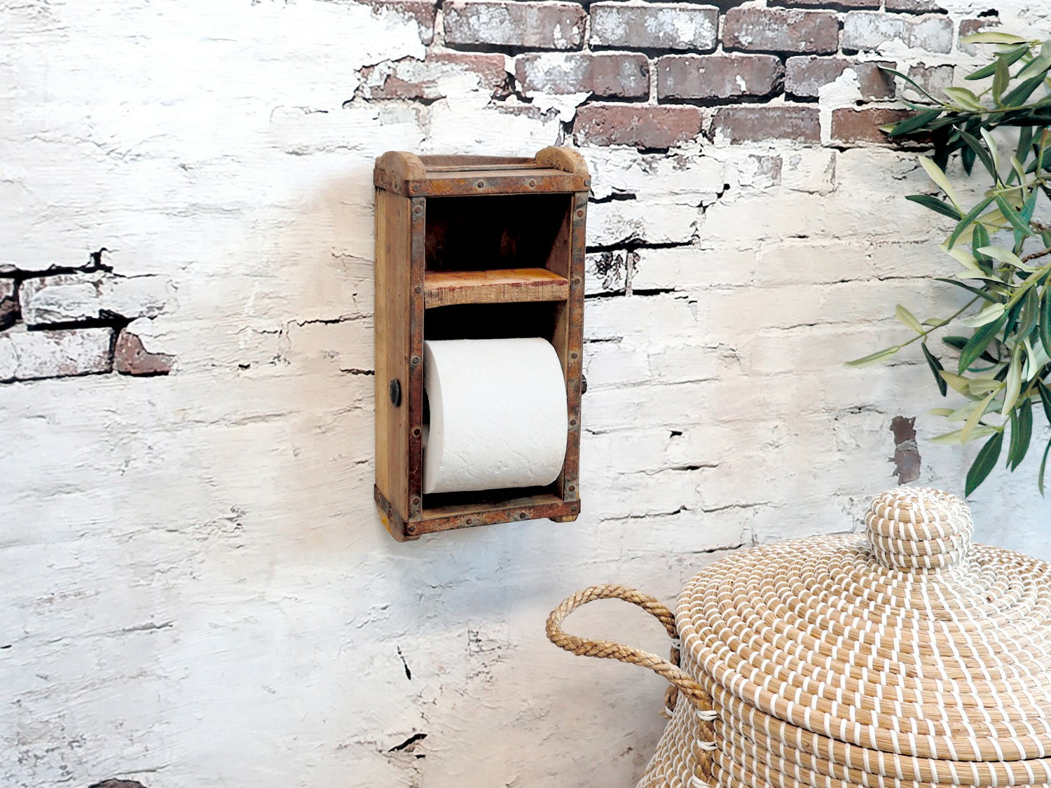 Chic Antique Toilettenpapierhalter – Holz, Braun, Wandmontiert, Zum Bohren, 10 × 15 × 30 cm