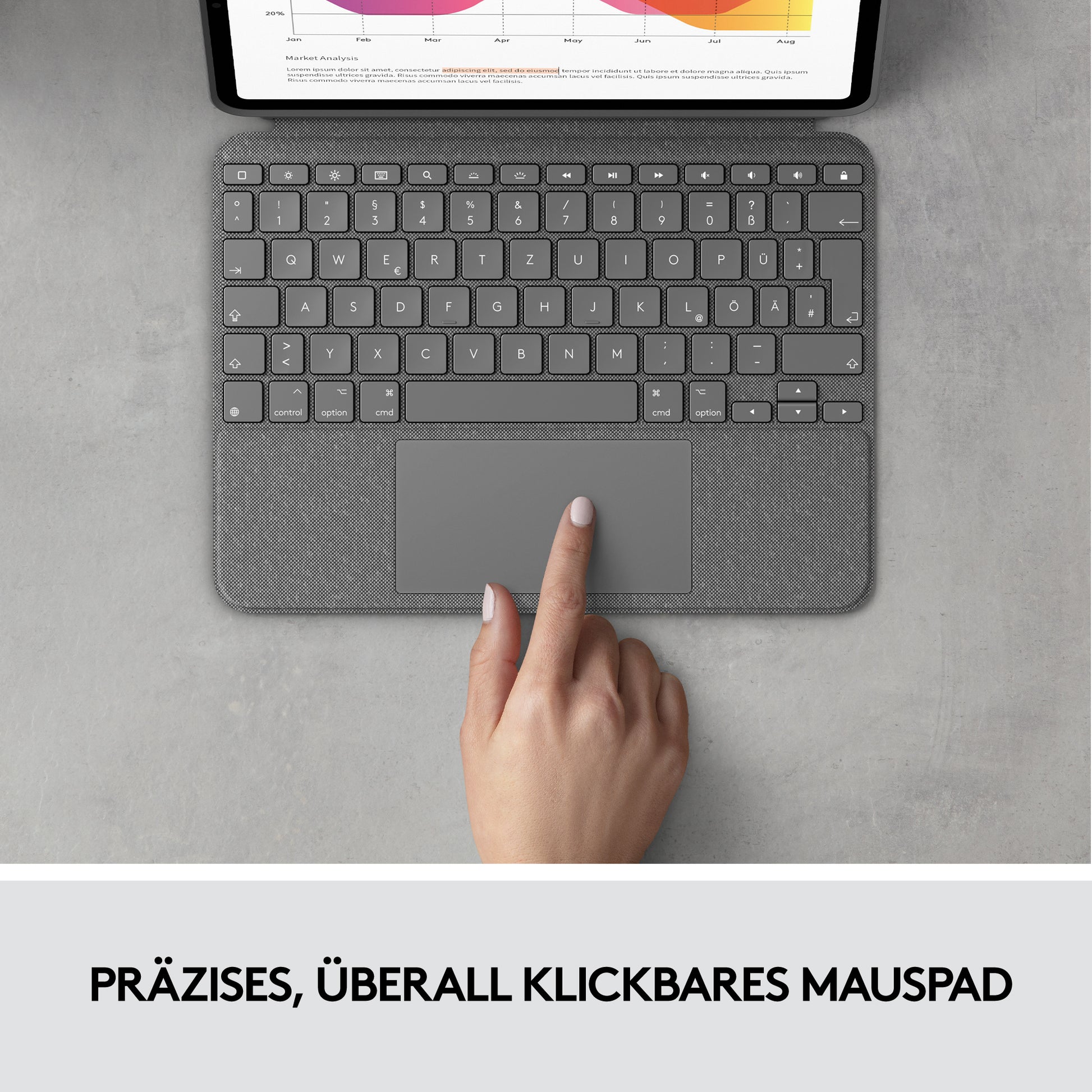 Logitech Combo Touch – Tastatur, UK-Layout (EN), mit Touchpad, Grau – für iPad Air (4. Generation)