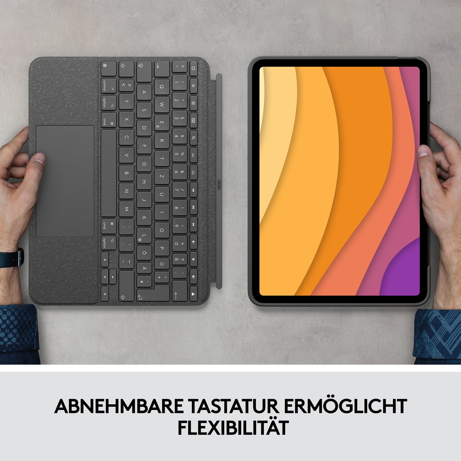 Logitech Combo Touch – Tastatur, UK-Layout (EN), mit Touchpad, Grau – für iPad Air (4. Generation)