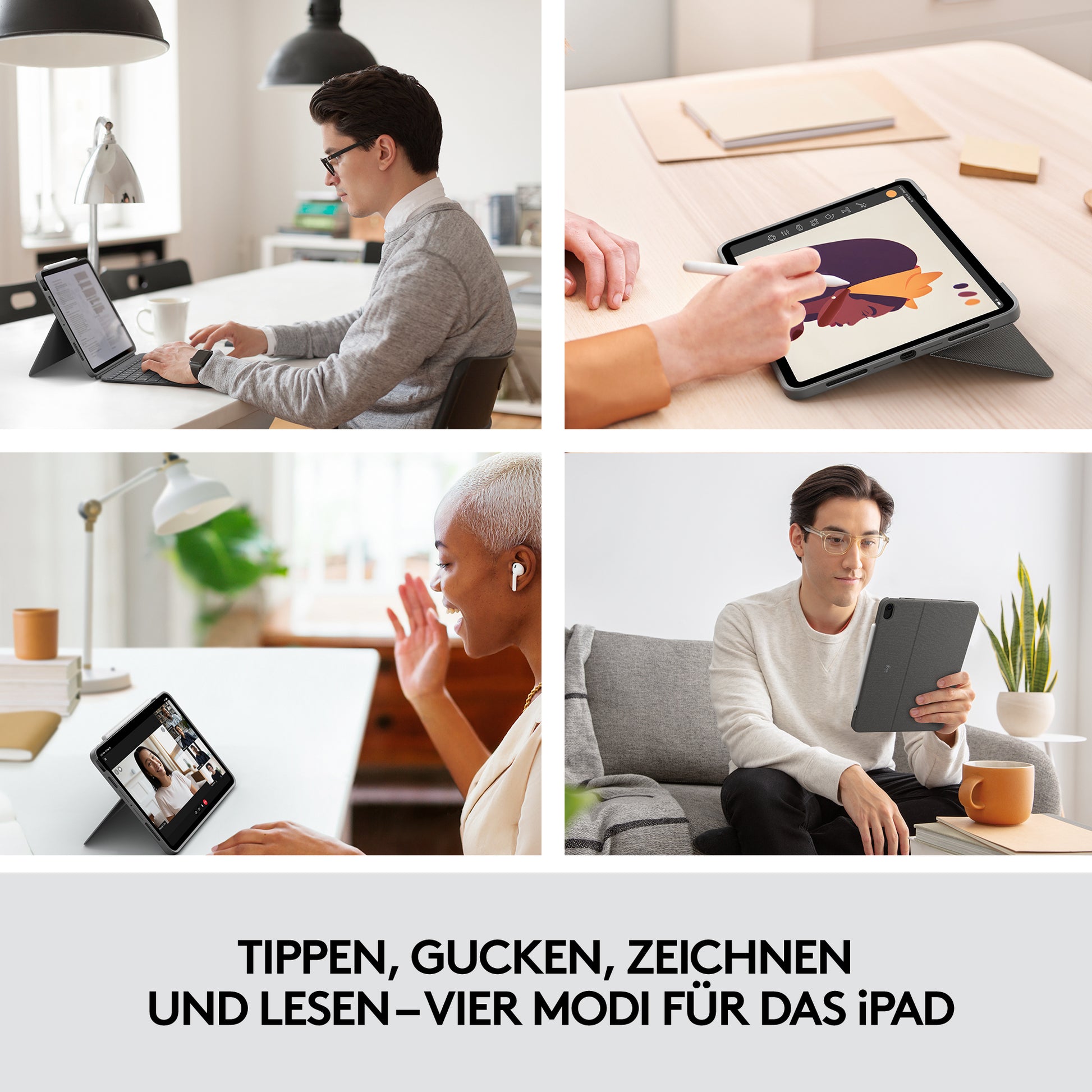 Logitech Combo Touch – Tastatur, UK-Layout (EN), mit Touchpad, Grau – für iPad Air (4. Generation)