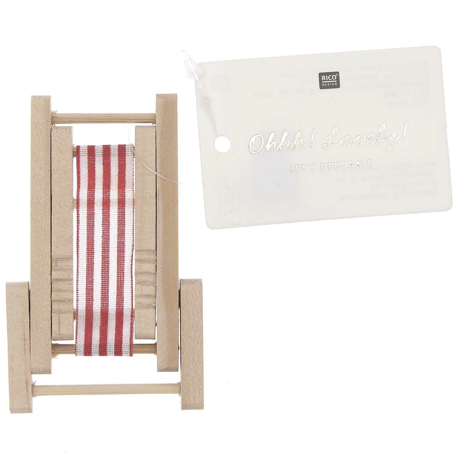 Rico Design Mini Möbel Liegestuhl – 4,5 × 7 cm – Stoff & Holz, mehrfarbig, 1 Stück