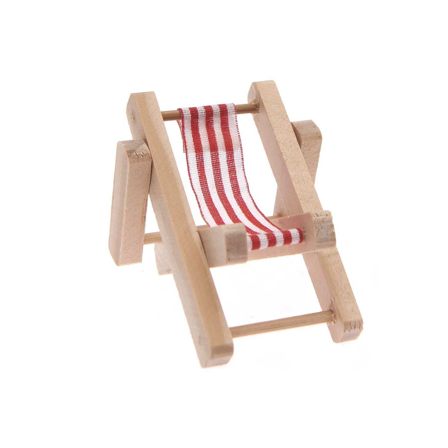 Rico Design Mini Möbel Liegestuhl – 4,5 × 7 cm – Stoff & Holz, mehrfarbig, 1 Stück