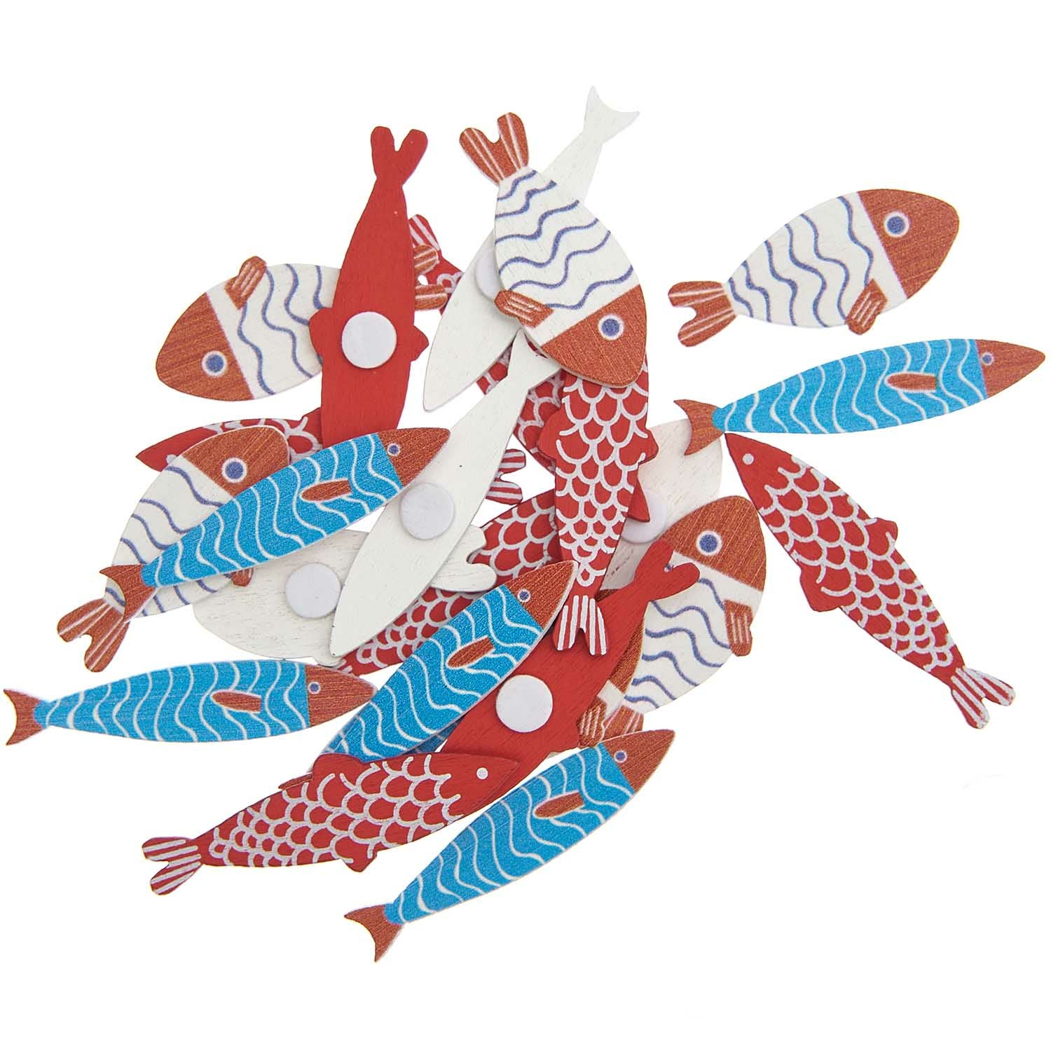 Rico Design Sticker – Fische, mehrfarbig – 24 Stück, Holz