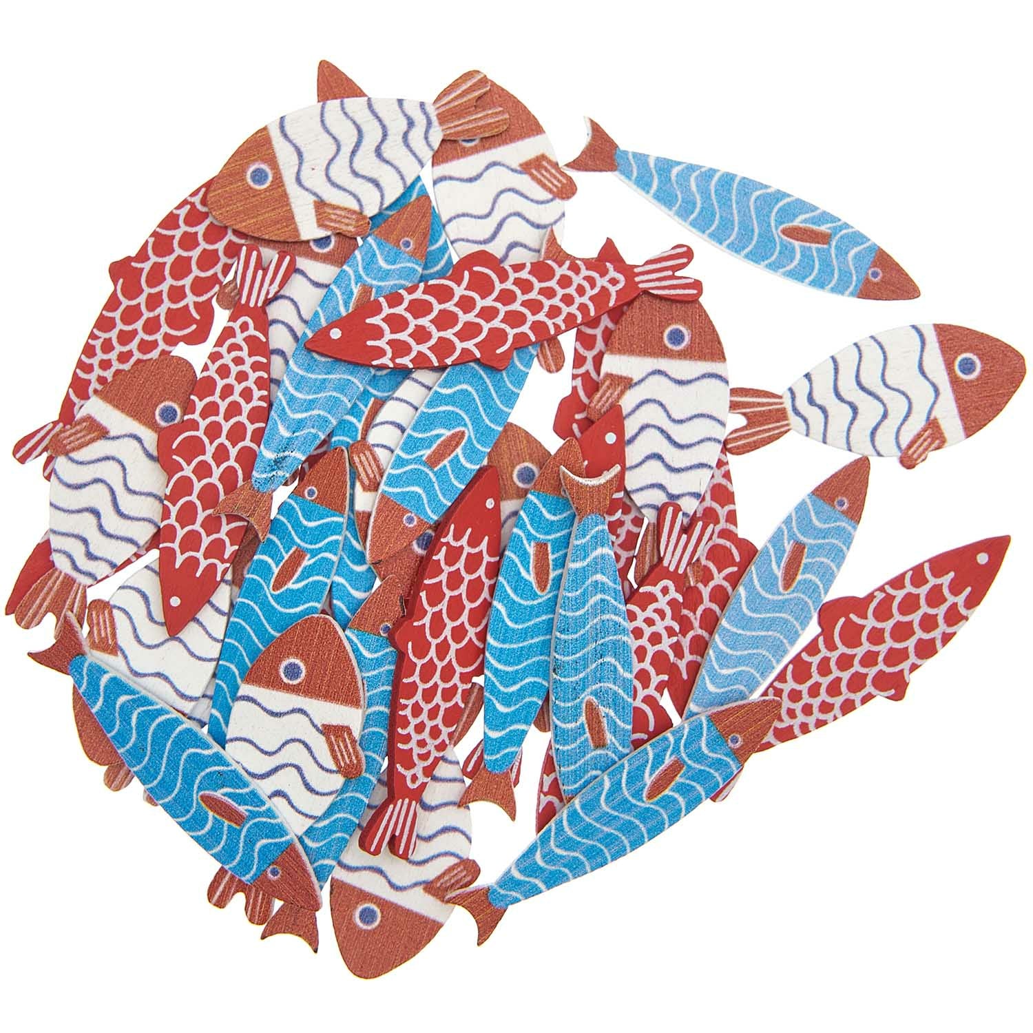 Rico Design Streudeko Fische – Mehrfarbig – Holz (Pappel) – 36 Stk