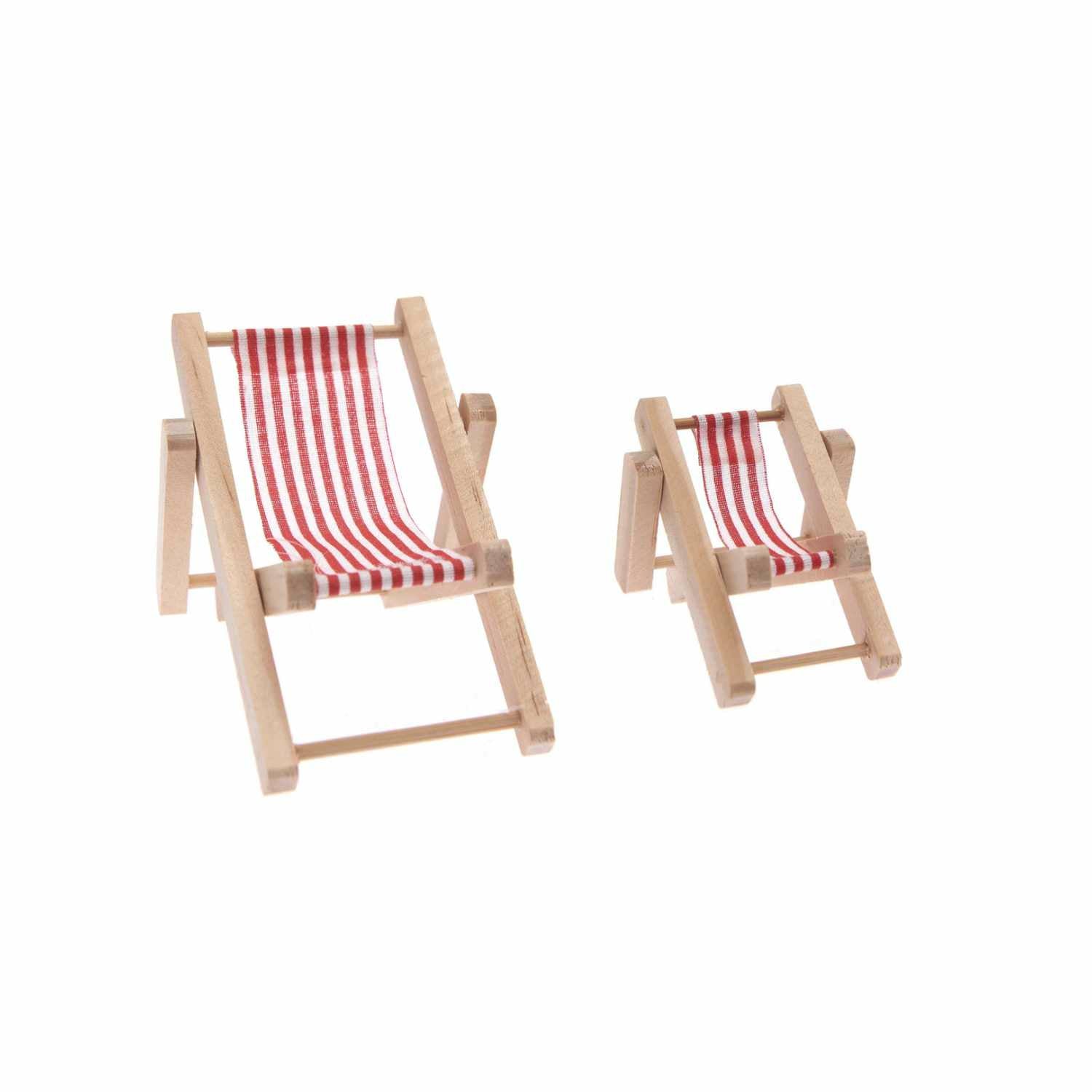 Rico Design Mini Möbel Liegestuhl – 4,5 × 7 cm – Stoff & Holz, mehrfarbig, 1 Stück