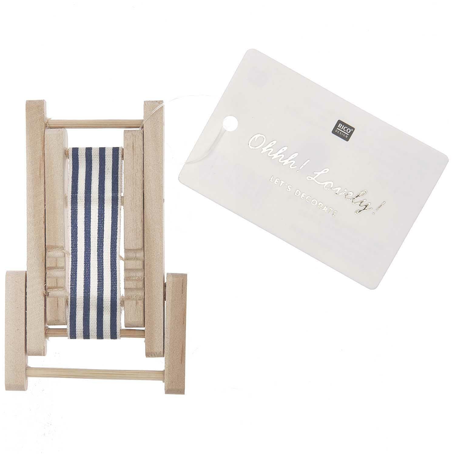 Rico Design Mini-Liegestuhl – 4,5 × 7 cm – Stoff & Holz, Mehrfarbig