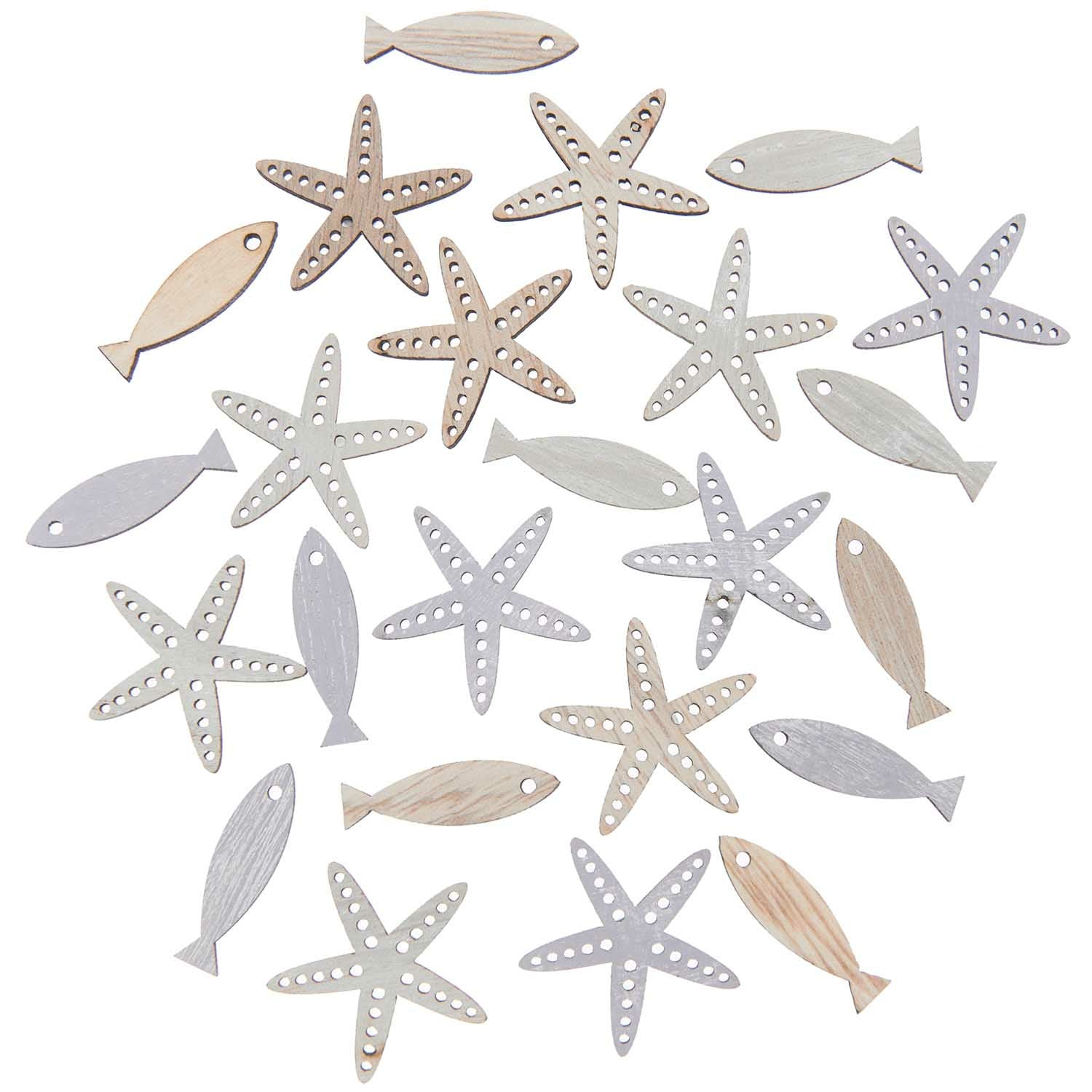 Rico Design Holzsticker, Seestern, Braun, 24 Stk