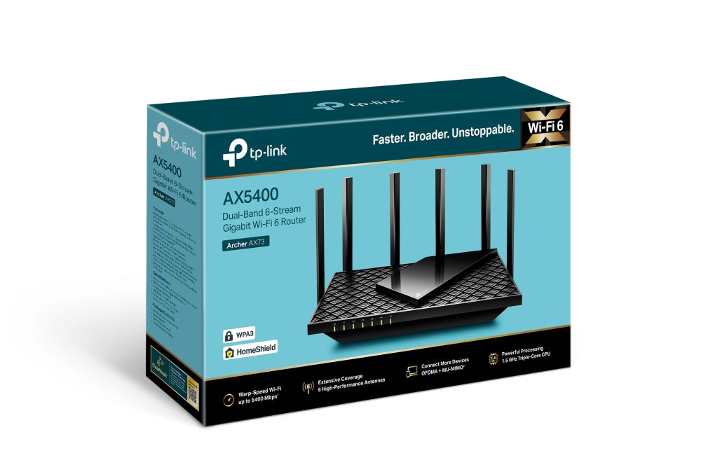 TP-Link Archer AX73 – WLAN-Router – Wi-Fi 6 Dual-Band (2,4/5 GHz), 5,4 Gbit/s