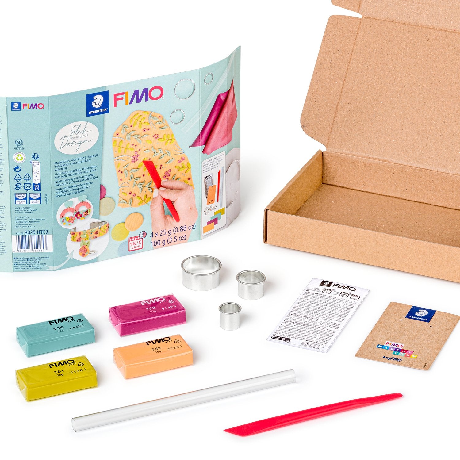 Staedtler FIMO Slab Design – Modelliermasse-Set – 4 × 25 g – ofenhärtend – Mehrfarbig – 8025HTC3