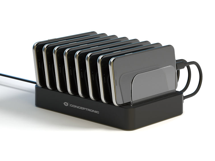 Conceptronic OZUL02B USB-Desktop-Ladegerät 75 W – USB-C×2, USB-A×6 – PD 3.0 – Schwarz
