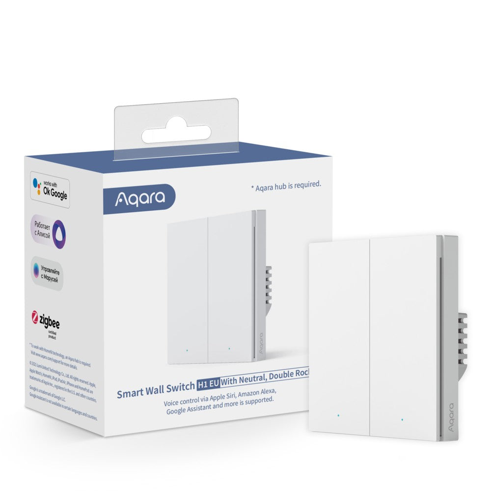 Aqara H1 – Smart-Taster – Zigbee, 2 Tasten, mit Neutralleiter – für Apple HomeKit, Amazon Alexa