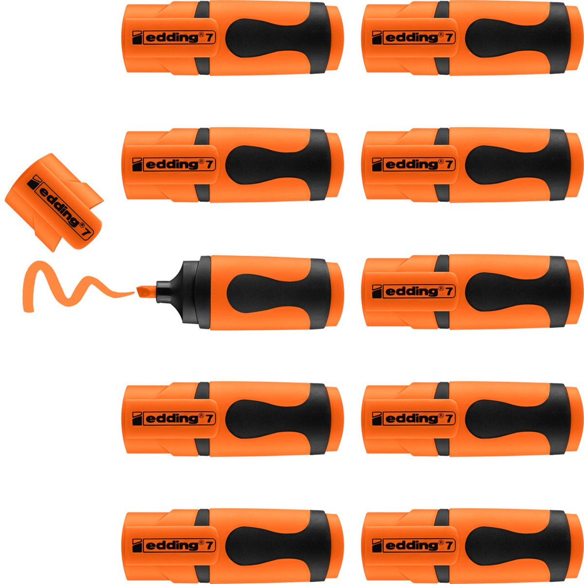 Edding 7 Mini Textmarker – 10er Set, Farben: Orange, Keilspitze 1–3 mm