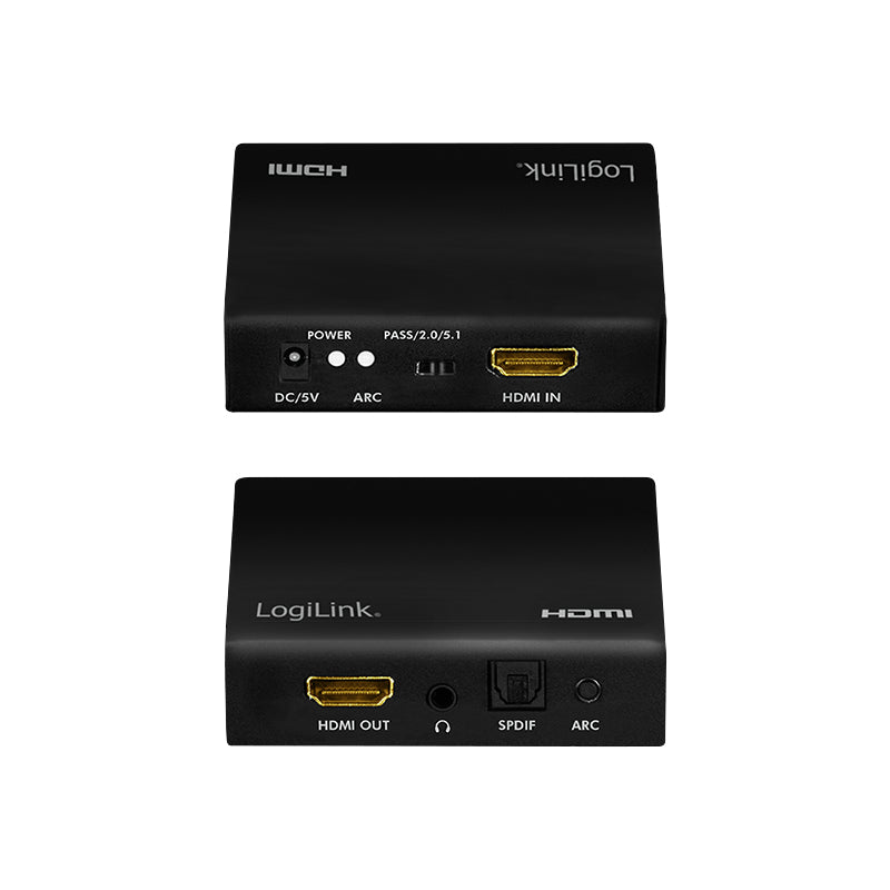 LogiLink HD0055 – HDMI Audio Extractor, 1× HDMI In / 2× HDMI Out, S/PDIF & 3,5 mm Out, externes 5 V Netzteil
