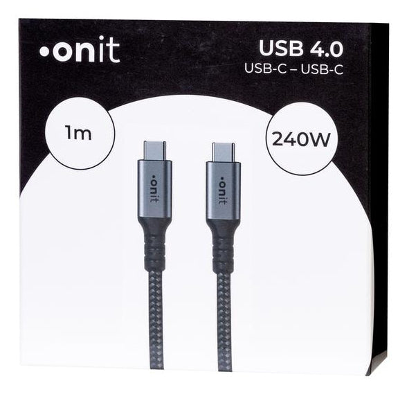 ONIT USB-C auf USB-C Kabel – USB4 40 Gbit/s – 1 m – PD 240 W – Textilmantel – Schwarz/Grau