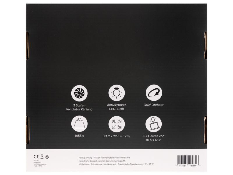 ONIT Laptop-Ständer – bis 17,3", mit Lüfter, Beleuchtung – Anthrazit
