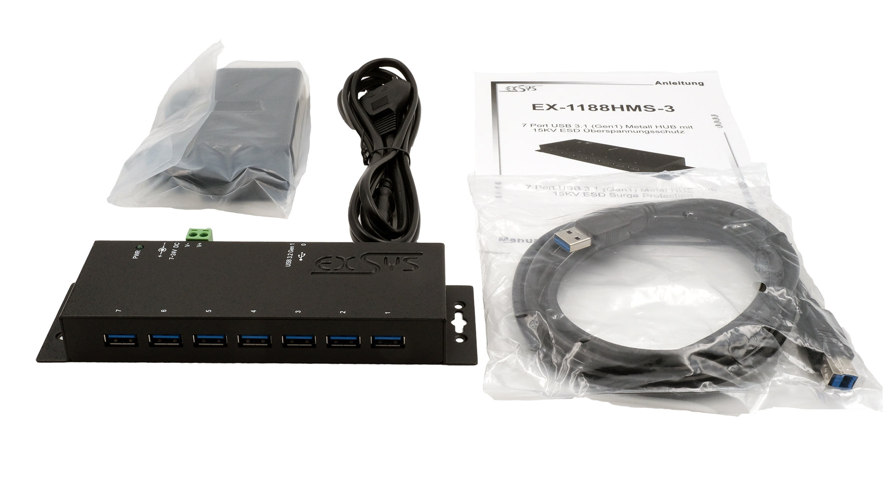 EXSYS EX-1188HMS-3 USB-Hub – USB-B, 7× USB-A
