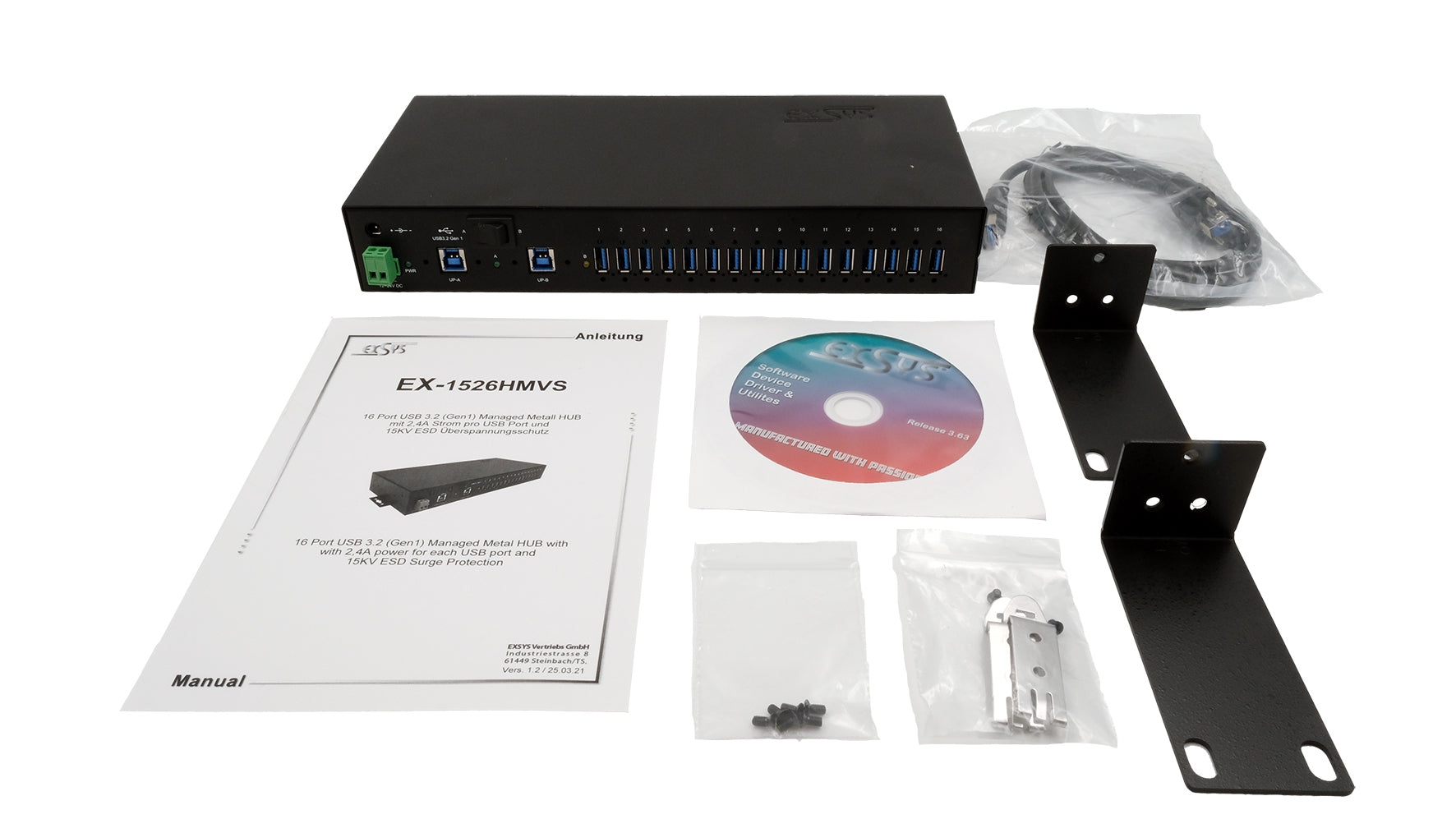EXSYS EX-1526HMVS USB-Hub – USB 3.0, 16× USB-A
