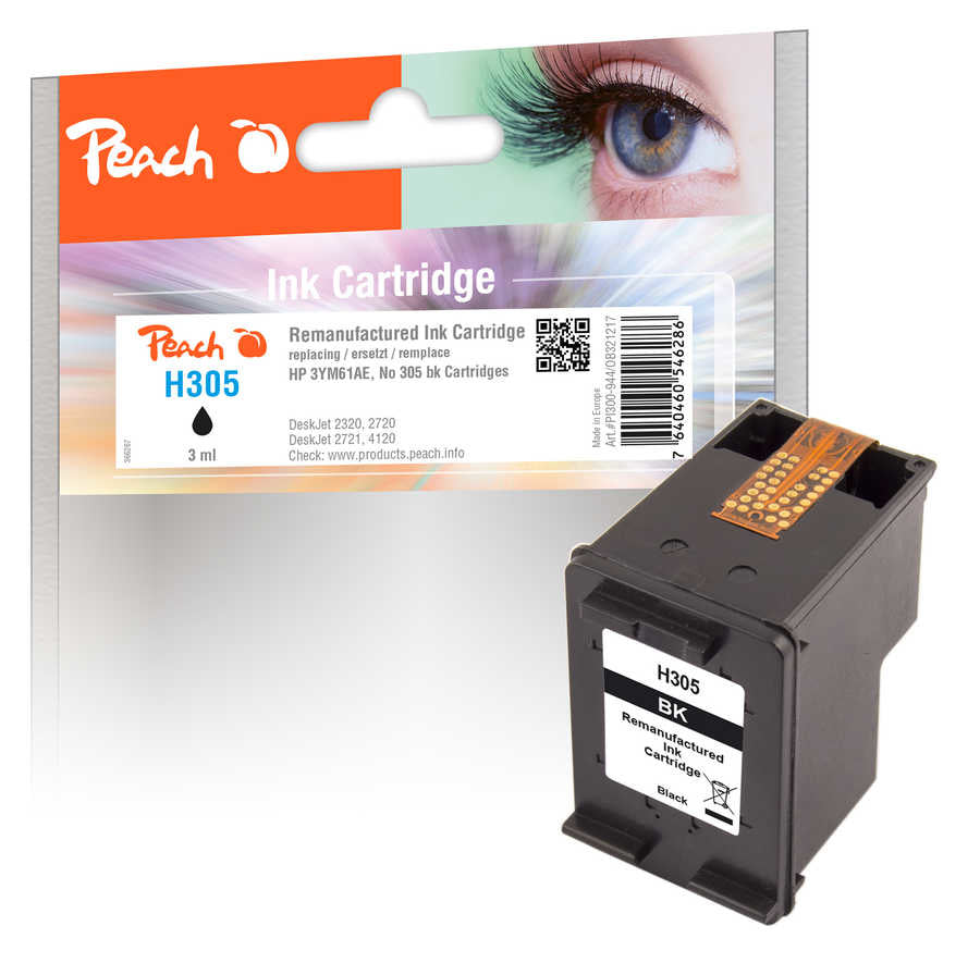 Peach 305 Schwarz Tintenpatrone (Kompatibel) – 120 Seiten – für HP DeskJet 2700 Serie, Envy 6010/6012/6015 …