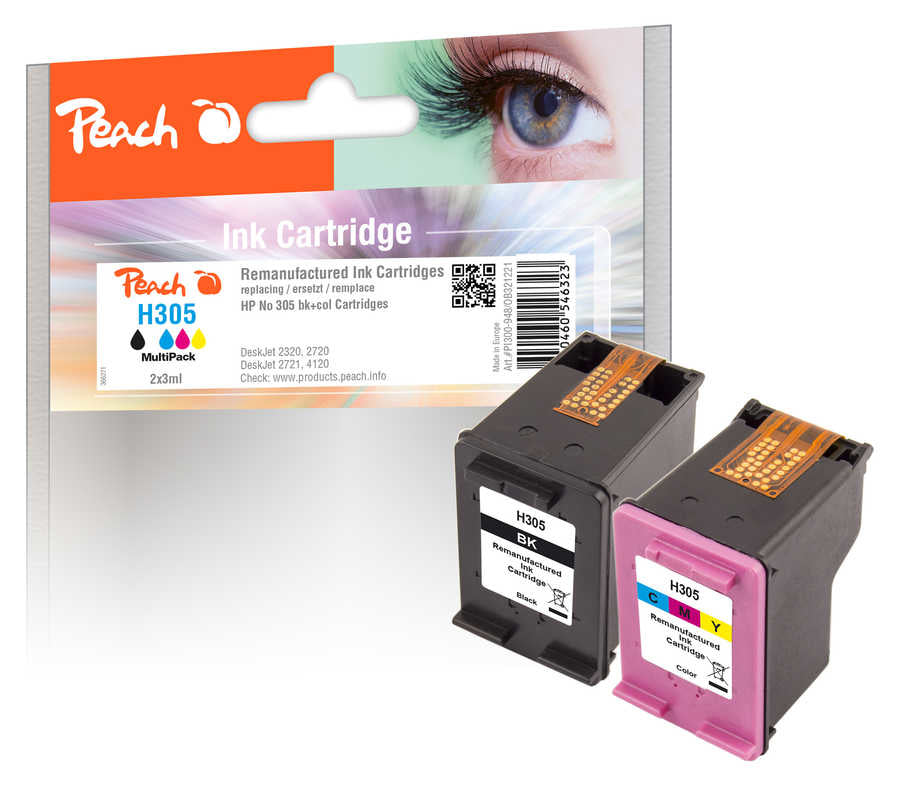 Peach 305 Tintenpatronen-Multipack, Schwarz/Dreifarbig (Kompatibel) – für HP DeskJet 2700 Serie, Envy 6010/60