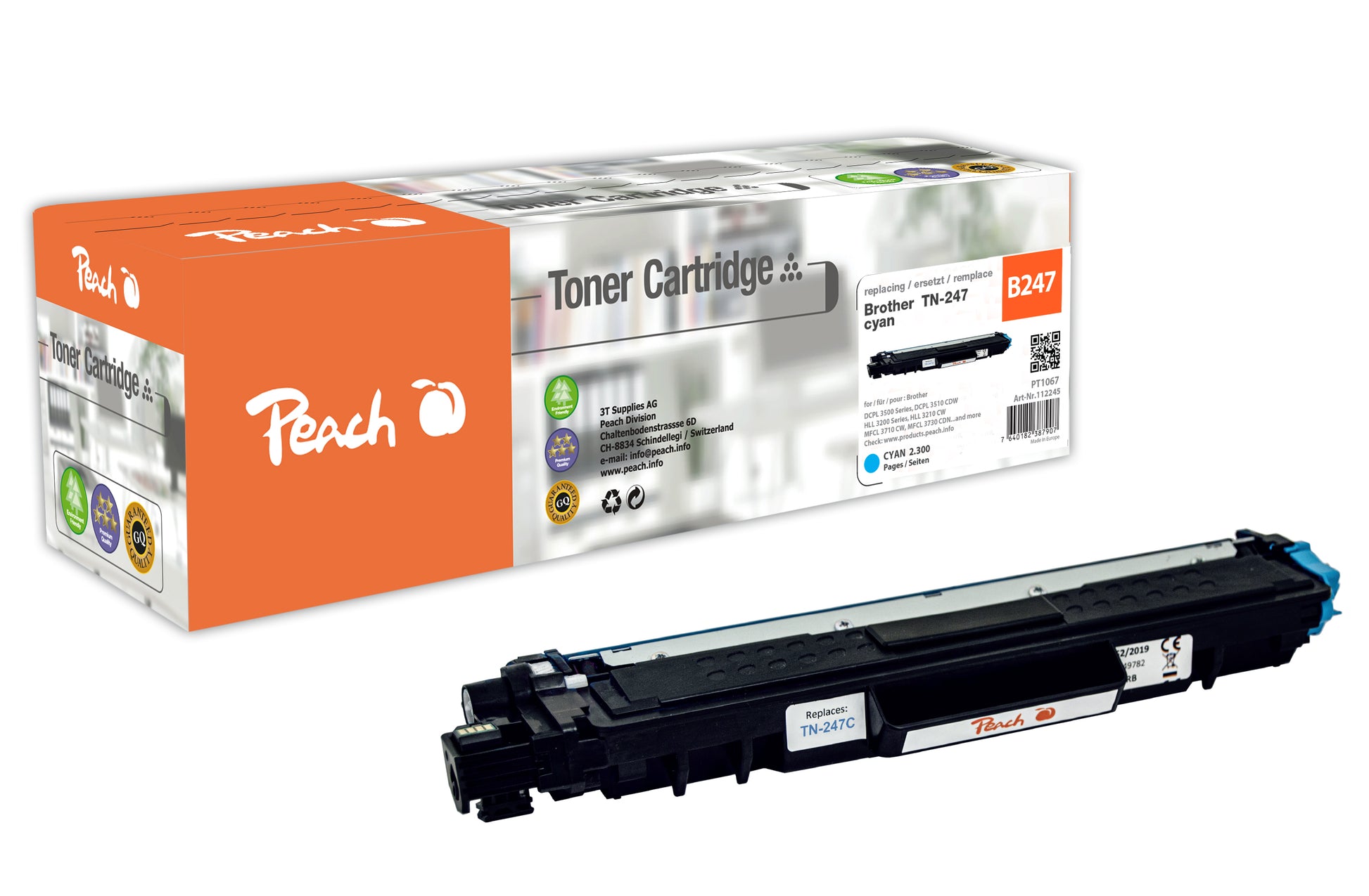 Peach TN-247C Cyan Toner – Kompatibel – 2'300 Seiten – für Brother HLL 3200/HLL 3210/MFCL 3730 und andere