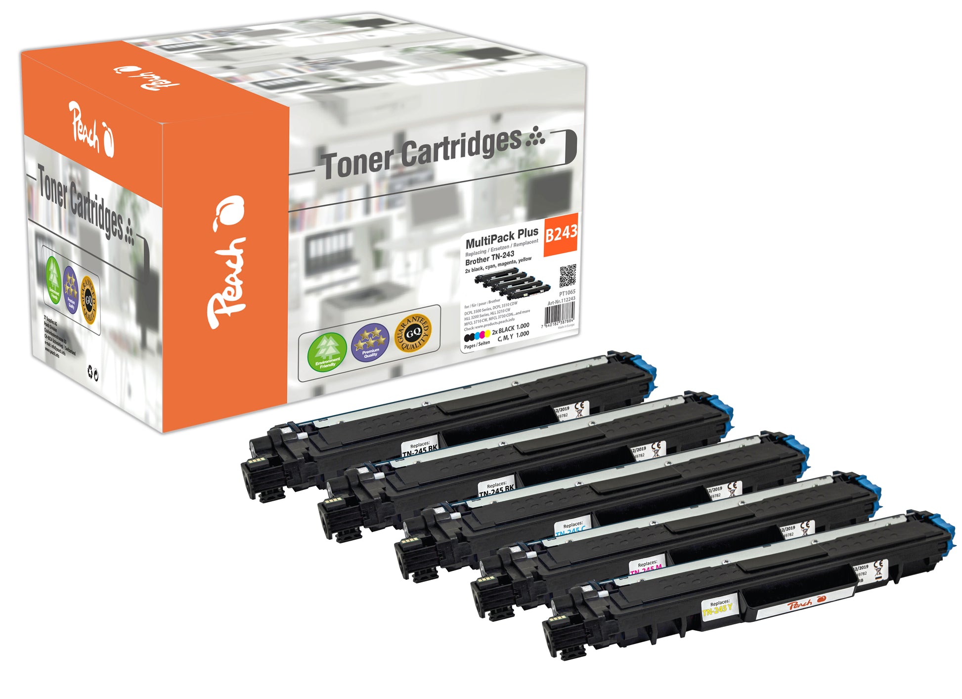 Peach Toner-Multipack TN-243 – BK/C/M/Y, 1000 Seiten – für Brother DCPL 3500/3510/3517 und andere