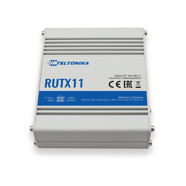 Teltonika RUTX11 WLAN-Router – 4G (LTE), Wi-Fi 5, Dual-Band, 4× 1G, Dual-SIM, RJ-45 WAN, 1× USB