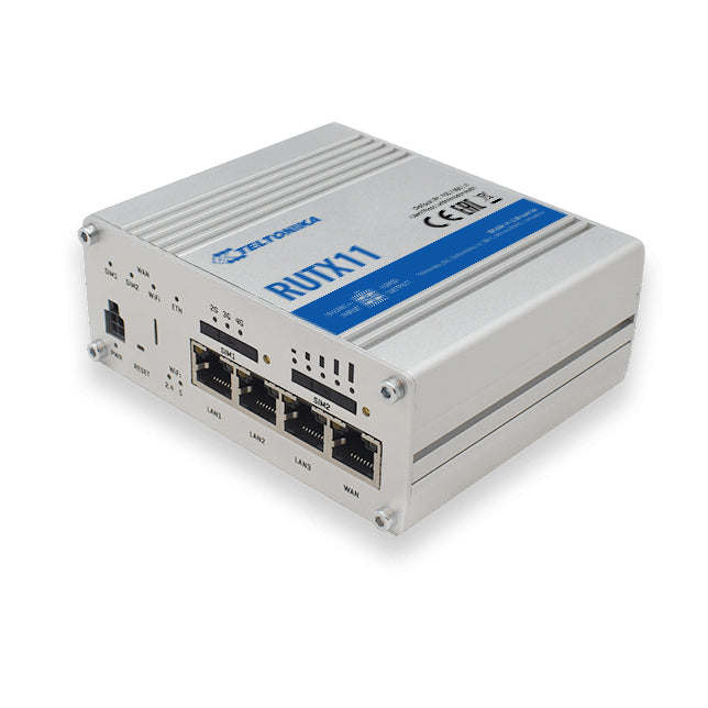 Teltonika RUTX11 WLAN-Router – 4G (LTE), Wi-Fi 5, Dual-Band, 4× 1G, Dual-SIM, RJ-45 WAN, 1× USB