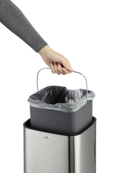 Durable Tisch-Abfallbehälter – 12 l – Edelstahl – Ø 240 × H 430 mm – sensorgesteuert, batteriebetrieben