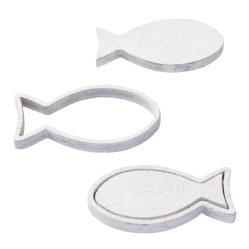 HobbyFun Streuteile Fische, Holz, Weiss, 3,5–4 cm, Set à 8