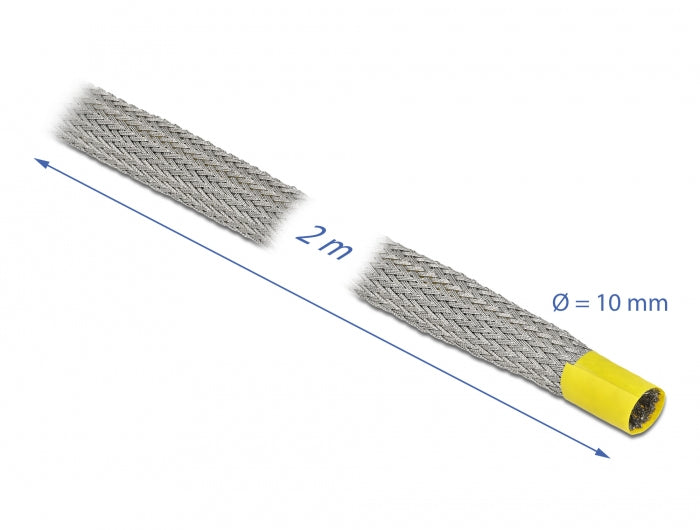 DeLOCK Kabelschlauch, Ø 10 mm, 2 m, EMV-Abschirmung, dehnbar, Kupfer – Grau