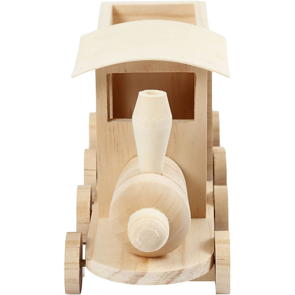 Creativ Company 57977 Holzzug mit Anhänger – 21,5 × 9,5 × 6,5 cm – 2 Stück – Holz, Hellbraun