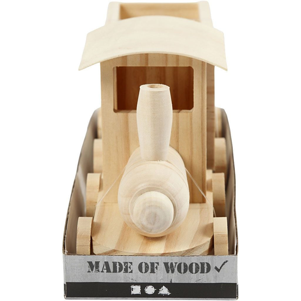 Creativ Company 57977 Holzzug mit Anhänger – 21,5 × 9,5 × 6,5 cm – 2 Stück – Holz, Hellbraun