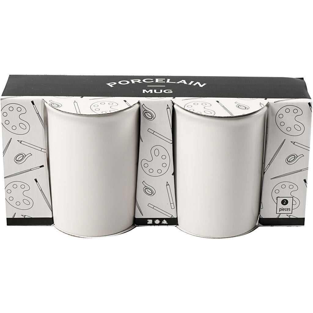 Creativ Company Tassen – 2er Set, Ø 7,4 cm, H 10,0 cm, Porzellan, Weiss