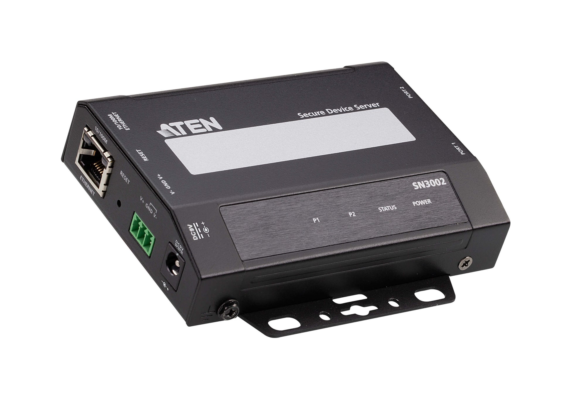 ATEN SN3002 – Ethernet Extender – 2×RS-232, 1×RJ45 10/100 Mbit/s, 9–48 V DC, Metall, Schwarz