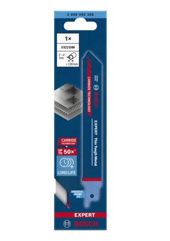 Bosch EXPERT Thin Tough Metal S 922 EHM Säbelsägeblatt 150 mm, 1,4 mm Hartmetall – für Edelstahlblech (dünn) –