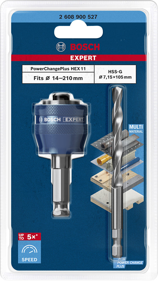 Bosch EXPERT Power Change Plus Adapter für Lochsäge 7,15 × 80 mm HSS 1/4" Sechskantschaft – für Metall, Kunststoff