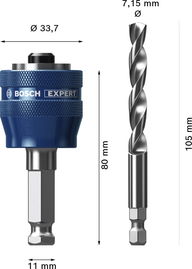 Bosch EXPERT Power Change Plus Adapter für Lochsäge 7,15 × 80 mm HSS 1/4" Sechskantschaft – für Metall, Kunststoff