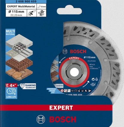 Bosch EXPERT MultiMaterial Diamanttrennscheibe 115 × 22,2 × 2,2 mm – für Mauerwerk & Beton – 1 Stk