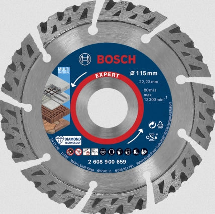 Bosch EXPERT MultiMaterial Diamanttrennscheibe 115 × 22,2 × 2,2 mm – für Mauerwerk & Beton – 1 Stk