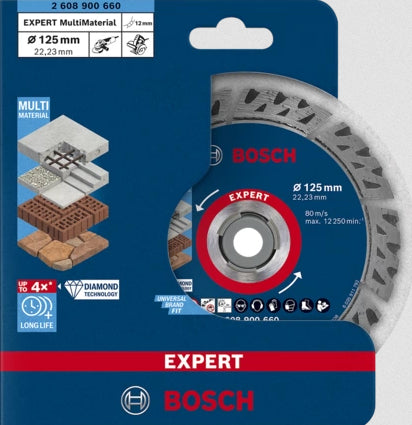 Bosch Professionelle EXPERT MultiMaterial Diamanttrennscheibe 125 × 22,2 × 2,2 mm – für Mauerwerk & Beton – 1 St