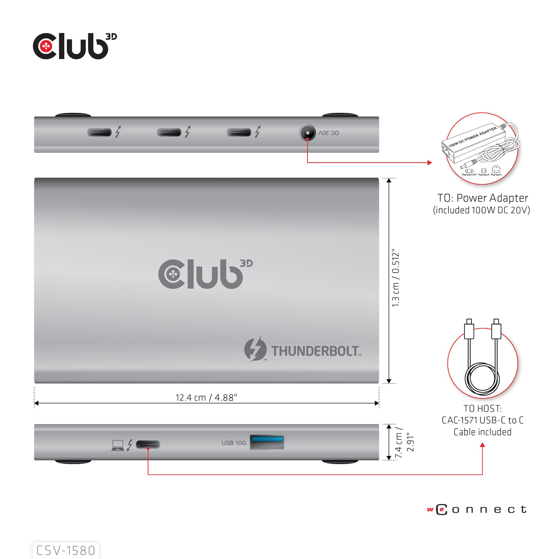 CLUB3D Club 3D Thunderbolt Hub – Thunderbolt 4, 1× USB-A, 4× TB4, für Windows/Mac