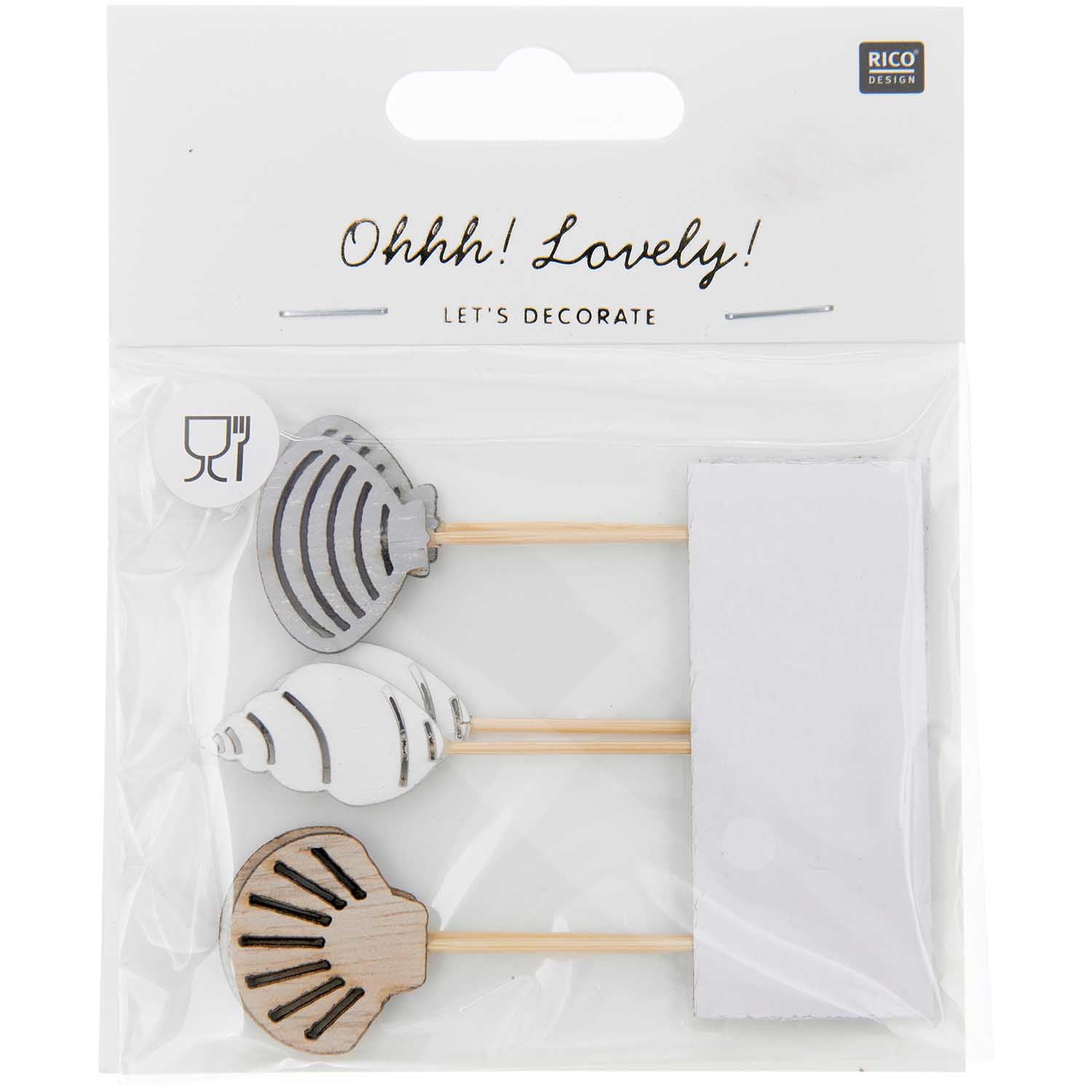 Rico Design Party-Piekser Muscheln – Weiss – 7,5 cm – Holz – 6 Stk