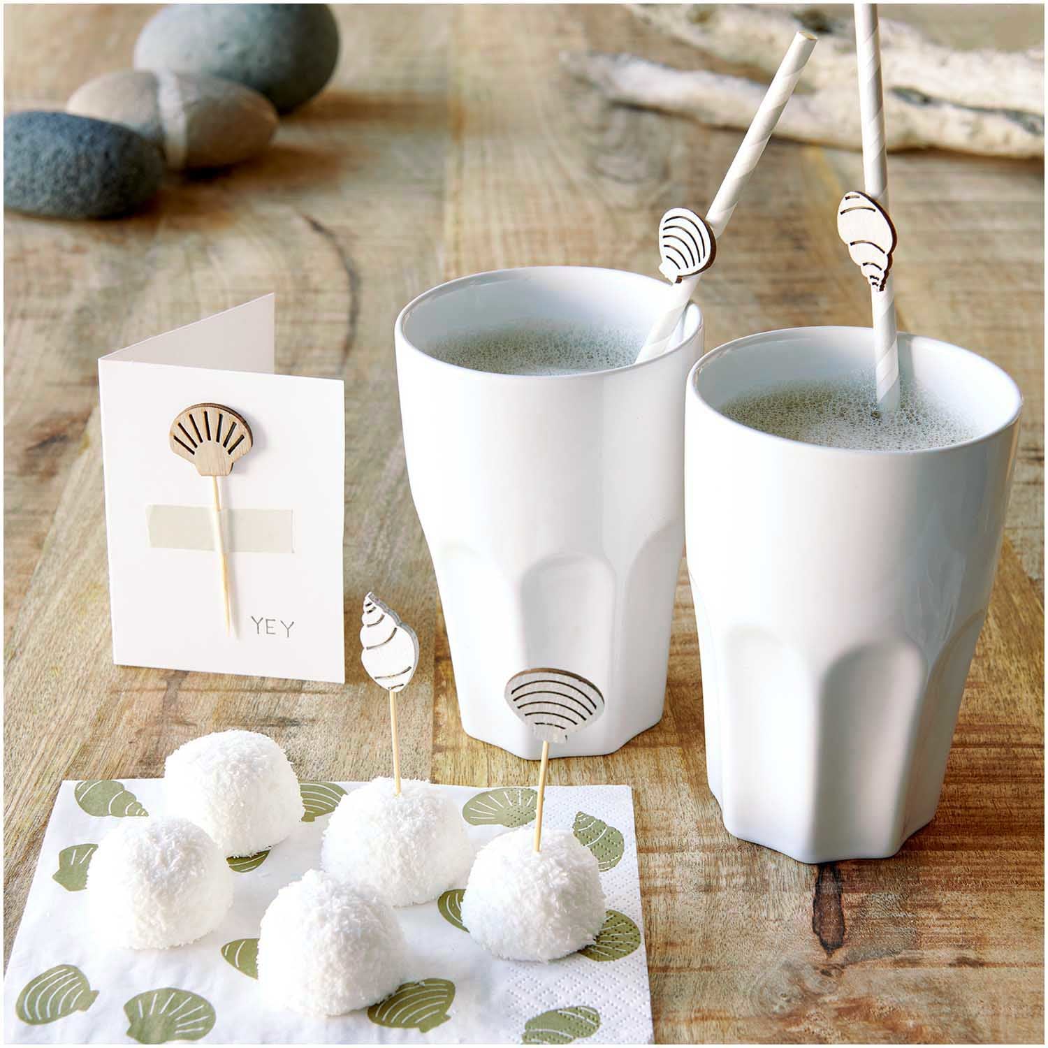 Rico Design Party-Piekser Muscheln – Weiss – 7,5 cm – Holz – 6 Stk