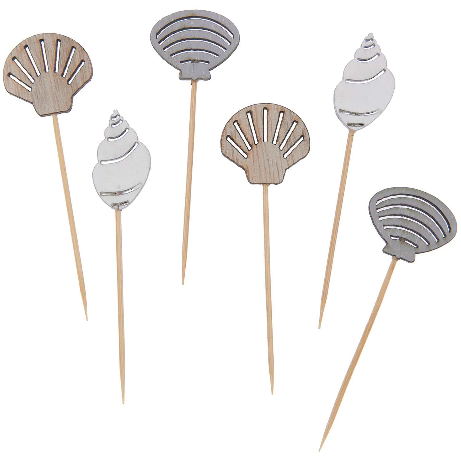 Rico Design Party-Piekser Muscheln – Weiss – 7,5 cm – Holz – 6 Stk