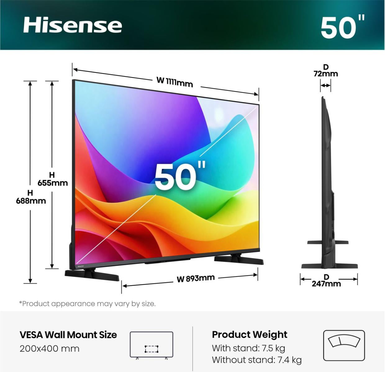 Hisense 50A5DS – 50" QLED Fernseher – FHD – VIDAA – 60 Hz – HLG