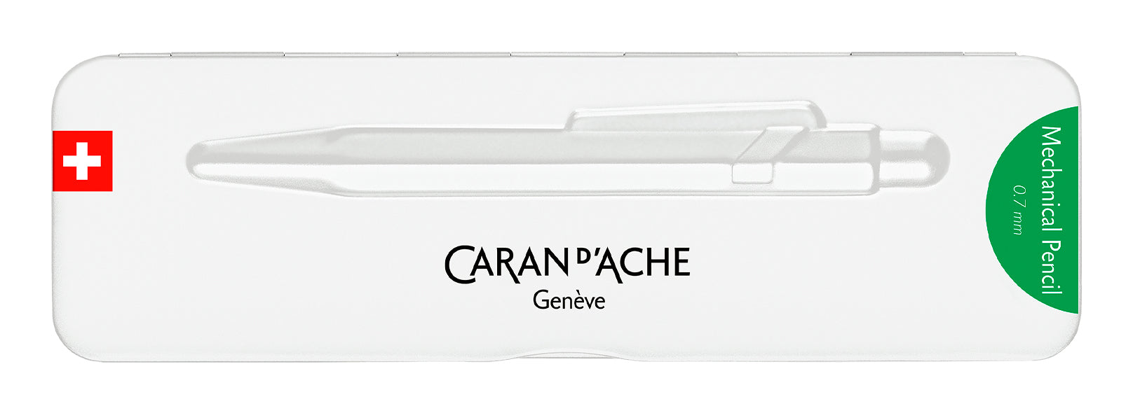 Caran d-Ache 849 Colormat-X Druckbleistift – 0,7 mm – Aluminium – Grün – mit Radierer – 1er-Pack