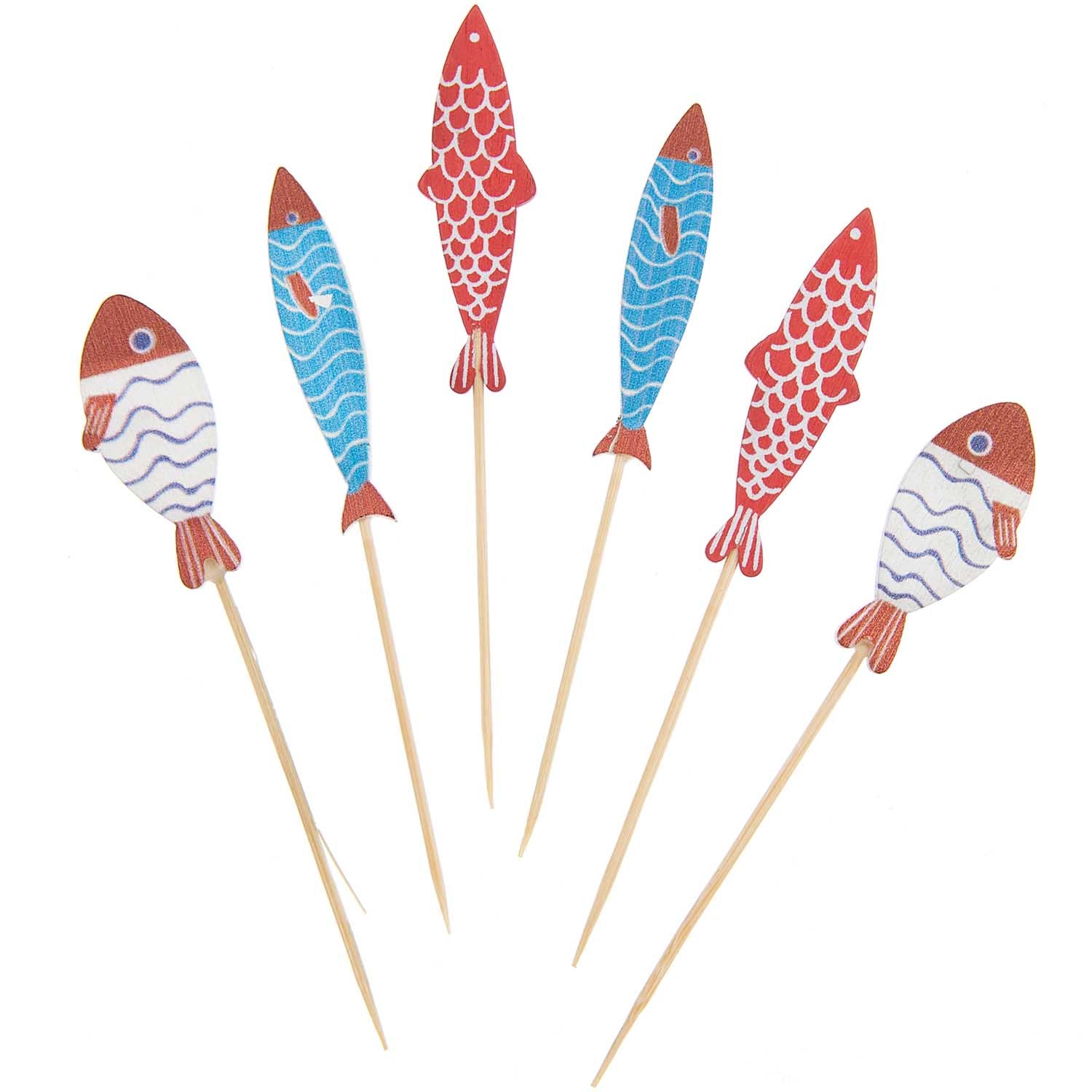 Rico Design Party-Piekser Fische – Weiss – 8 cm – Holz – 6 Stk
