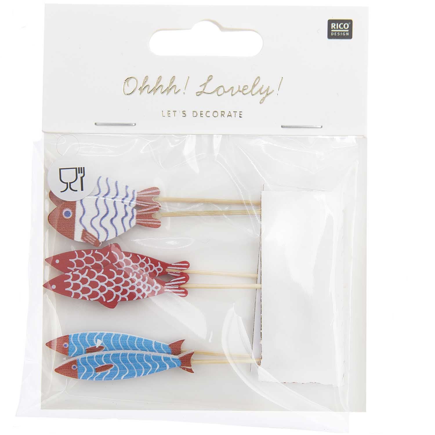 Rico Design Party-Piekser Fische – Weiss – 8 cm – Holz – 6 Stk