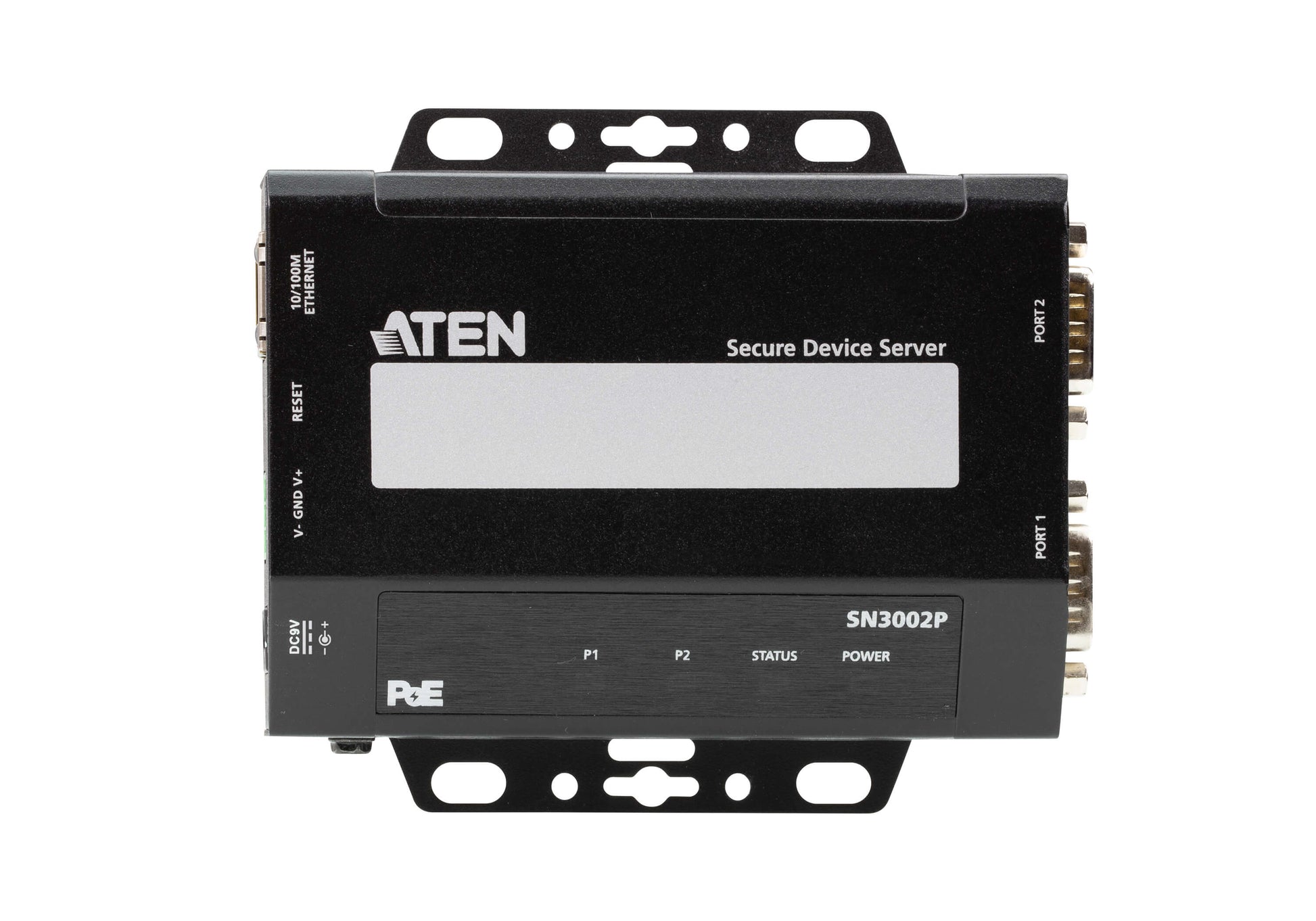 ATEN SN3002P Serieller Device-Server RS-232 zu Ethernet – 2-Port, 10/100 Mbit/s, PoE (802.3af) – Schwarz